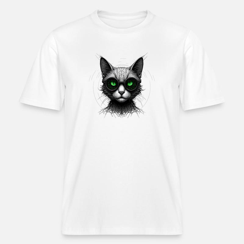 Grüne Augen Computer Programmierer Geek Katze -  RELAXED FIT Unisex Organic T-Shirt - Weiß