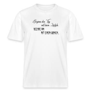 Start the day -  RELAXED FIT Unisex Organic T-Shirt - white - Front - Alina (178cm) & Michal (187cm)