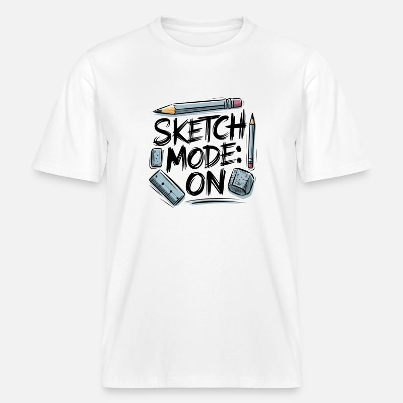 Sketch Mode: ON – Creative Mode Active - RELAXED FIT Unisex Organic T-Shirt - white