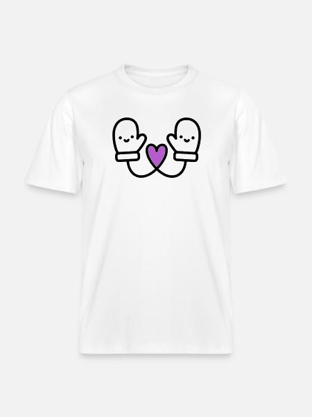 Cute Gloves with Heart | Winter Love -  RELAXED FIT Unisex Organic T-Shirt - white