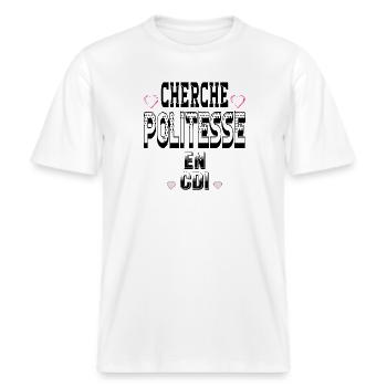 Cherche Politesse en CDI -  T-shirt unisexe RELAXED FIT en coton bio - blanc - Devant - Alina (178cm) & Michal (187cm)