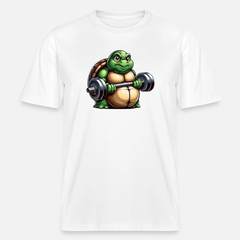 Grim Turtle Dumbbell Training Workout -  RELAXED FIT Unisex Organic T-Shirt - white