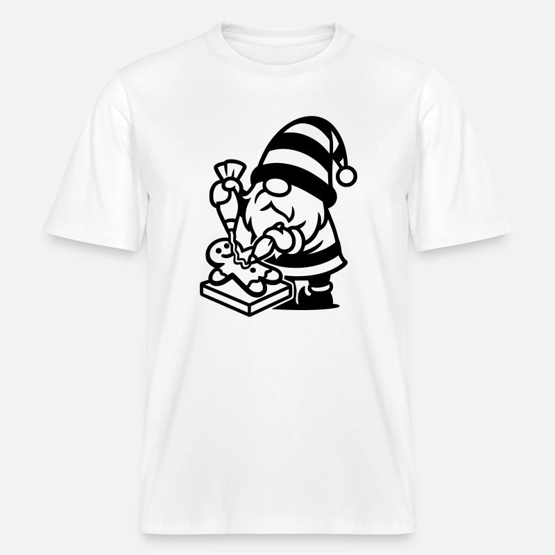 Gingerbread Baking Gnome -  RELAXED FIT Unisex Organic T-Shirt - white