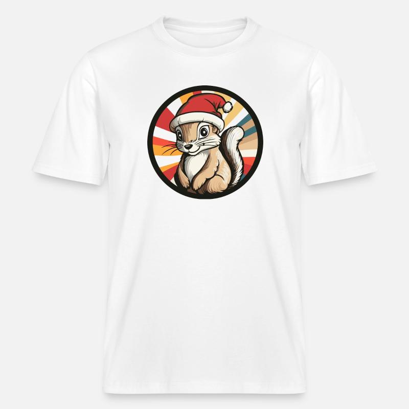 Winterliches Eichhörnchen mit Santa Hut - RELAXED FIT Unisex Organic T-Shirt - Weiß