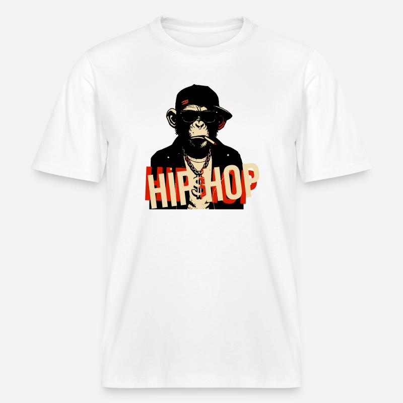 Icône du Hip Hop Chimpanzé Bling -  T-shirt unisexe RELAXED FIT en coton bio - blanc