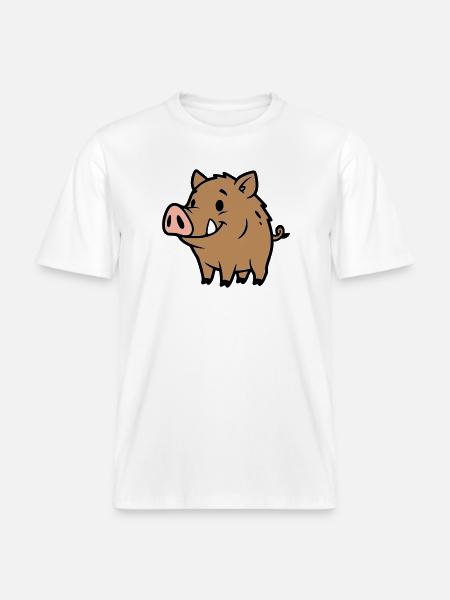 Süßes Wildschwein Comic Glücksbringer - RELAXED FIT Unisex Organic T-Shirt - Weiß