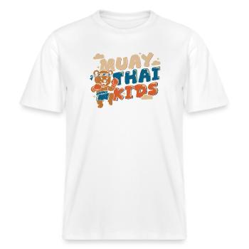 Muay Thai Kids – Box-Bär -  RELAXED FIT Unisex Organic T-Shirt - Weiß - Vorne - Alina (178cm) & Michal (187cm)