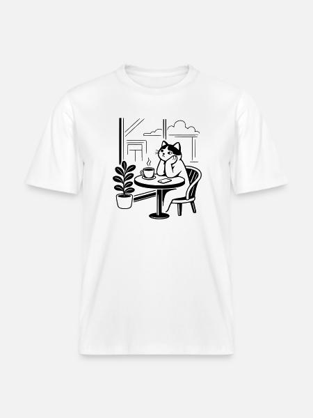 Thoughtful Cat Cafe - RELAXED FIT Unisex Organic T-Shirt - white
