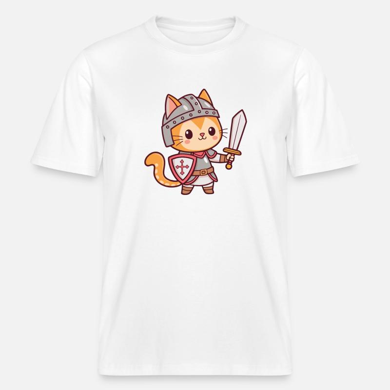 Chat chevalier kawaii avec épée -  T-shirt unisexe RELAXED FIT en coton bio - blanc