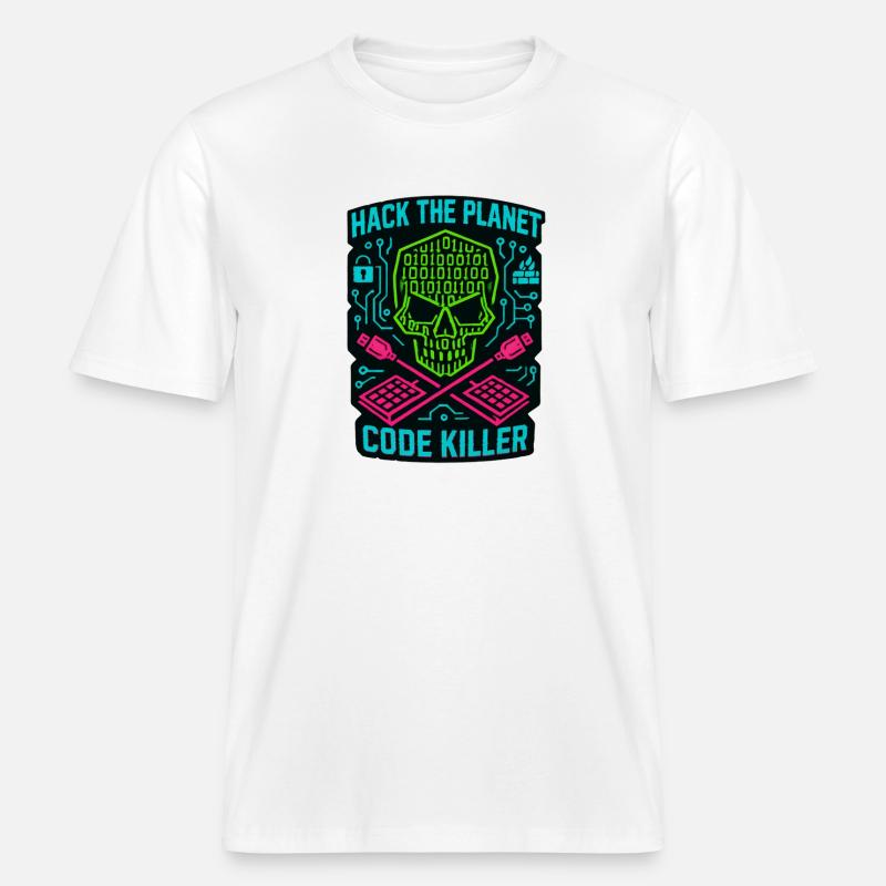 Hack the Planet Code Killer - Cybersécurité -  T-shirt unisexe RELAXED FIT en coton bio - blanc