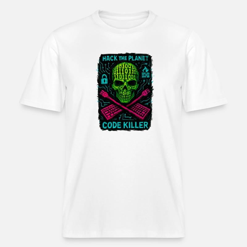 Hack the Planet Code Killer - Cybersécurité -  T-shirt unisexe RELAXED FIT en coton bio - blanc