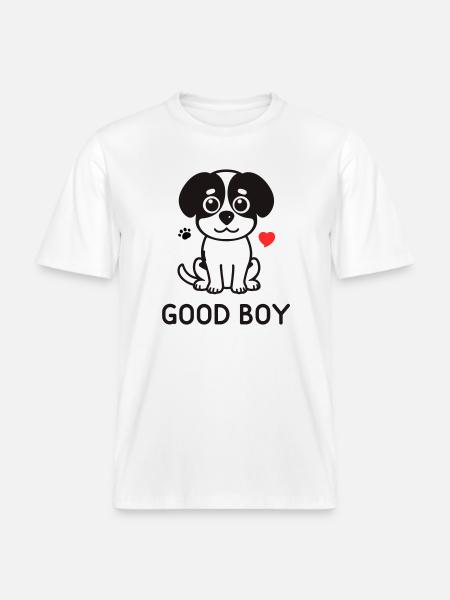 Good Boy – Cute Dog Motif - RELAXED FIT Unisex Organic T-Shirt - white