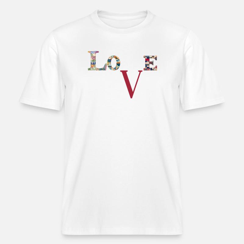 Liebe Patchwork-Typografie -  RELAXED FIT Unisex Organic T-Shirt - Weiß
