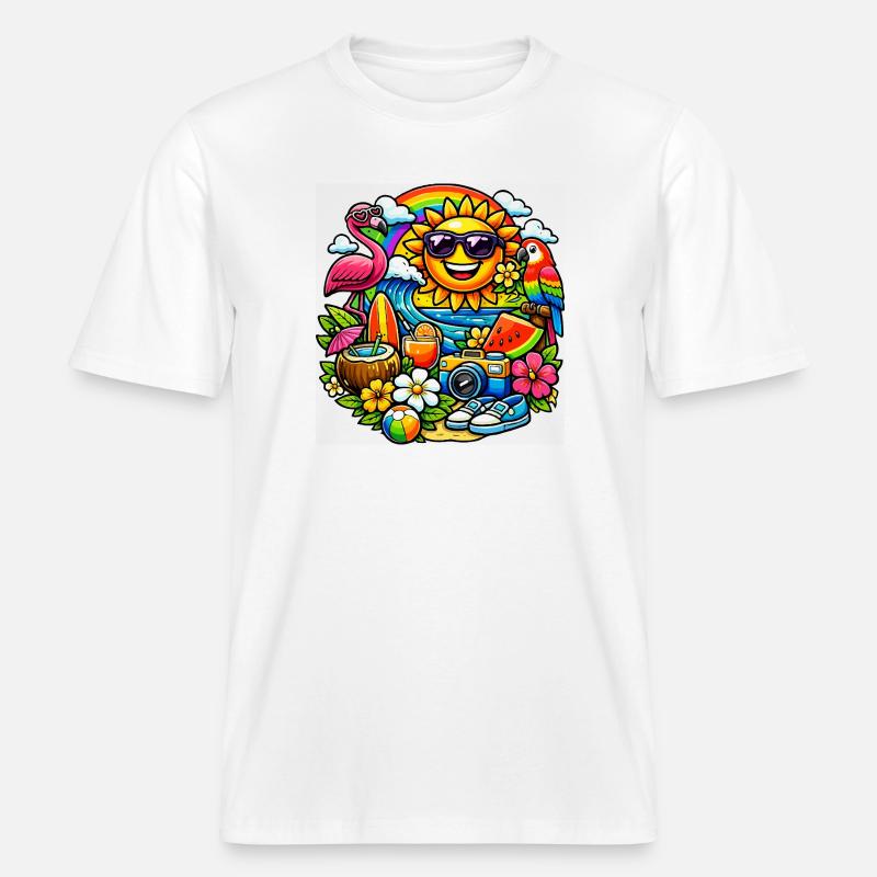 Conception d’été tropical baignée de soleil -  T-shirt unisexe RELAXED FIT en coton bio - blanc