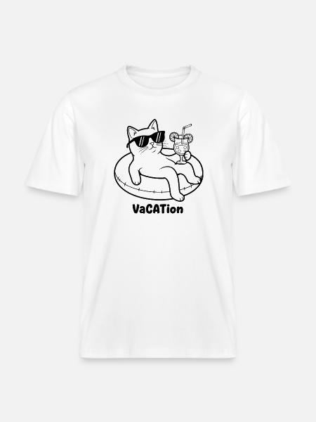 Katzenurlaub am Pool VaCATtion - RELAXED FIT Unisex Organic T-Shirt - Weiß