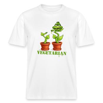 Vegetarische Fleischfressende Pflanze Cartoon -  RELAXED FIT Unisex Organic T-Shirt - Weiß - Vorne - Alina (178cm) & Michal (187cm)