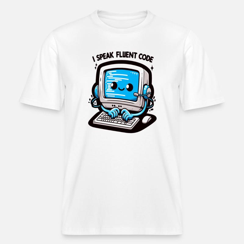 I Speak Fluent Code Retro Computer -  RELAXED FIT Unisex Organic T-Shirt - white