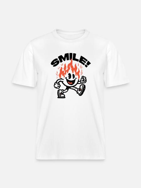 Smile! Fiery Friend Smiley - RELAXED FIT Unisex Organic T-Shirt - white