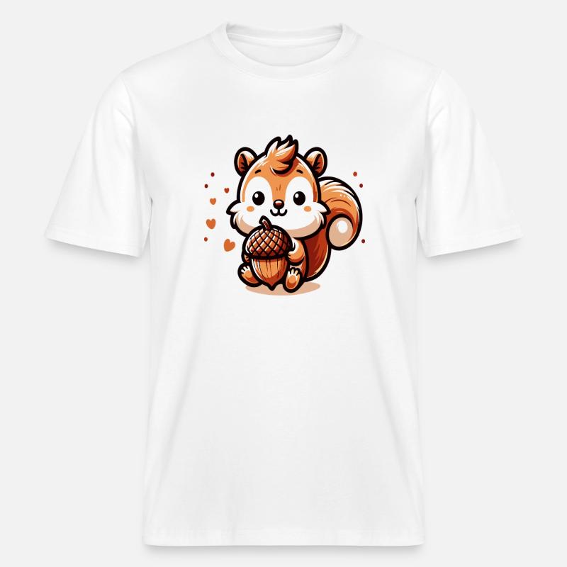 Süßes Eichhörnchen mit Herz-Eichel -  RELAXED FIT Unisex Organic T-Shirt - Weiß
