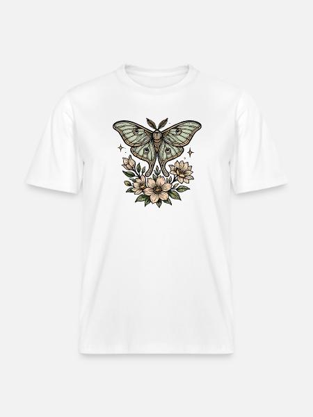 Moth with flower bouquet -  RELAXED FIT Unisex Organic T-Shirt - white
