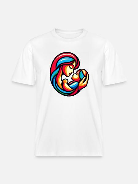 Bunte Mutter-Kind-Harmonie -  RELAXED FIT Unisex Organic T-Shirt - Weiß