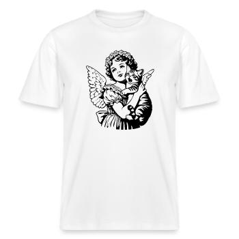Ange avec chat – Illustration vintage de chérubin -  T-shirt unisexe RELAXED FIT en coton bio - blanc - Devant - Alina (178cm) & Michal (187cm)