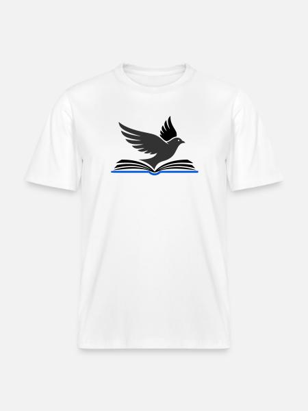Bird flies out of book -  RELAXED FIT Unisex Organic T-Shirt - white