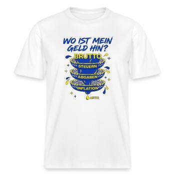 Où est passé mon argent pour filtrer le bruit net -  T-shirt unisexe RELAXED FIT en coton bio - blanc - Devant - Alina (178cm) & Michal (187cm)