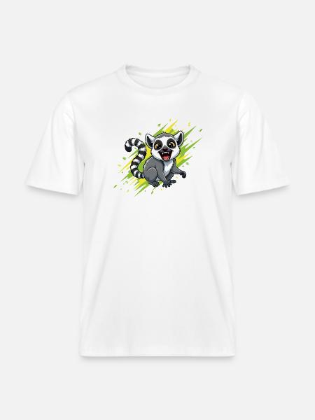 Cheerful lemur with beam background -  RELAXED FIT Unisex Organic T-Shirt - white
