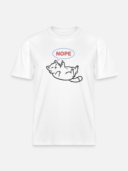 Laughing Cat Nope Middle Finger - RELAXED FIT Unisex Organic T-Shirt - white