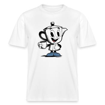 Mascotte vintage de la moka pot -  T-shirt unisexe RELAXED FIT en coton bio - blanc - Devant - Alina (178cm) & Michal (187cm)