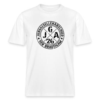 Enterrement de vie de garçon Le Marié 2026 -  T-shirt unisexe RELAXED FIT en coton bio - blanc - Devant - Alina (178cm) & Michal (187cm)