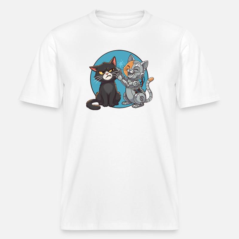 Chat et robot - T-shirt unisexe RELAXED FIT en coton bio - blanc
