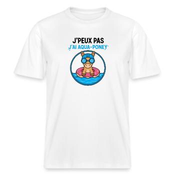 Aqua-Poney sur Bouée Donut -  T-shirt unisexe RELAXED FIT en coton bio - blanc - Devant - Alina (178cm) & Michal (187cm)