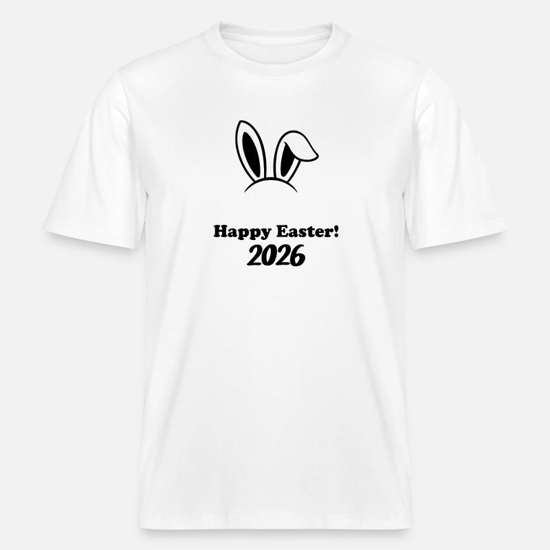 Happy Easter 2026 - Easter Bunny Design - RELAXED FIT Unisex Organic T-Shirt - white