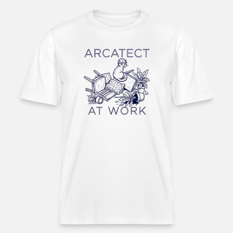 Worker's cat at work - RELAXED FIT Unisex Organic T-Shirt - white