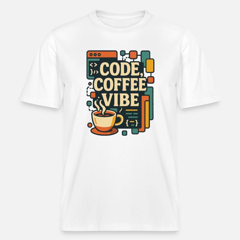 Code Coffee Vibe – Lustiges Programmer T-Shirt -  RELAXED FIT Unisex Organic T-Shirt - Weiß