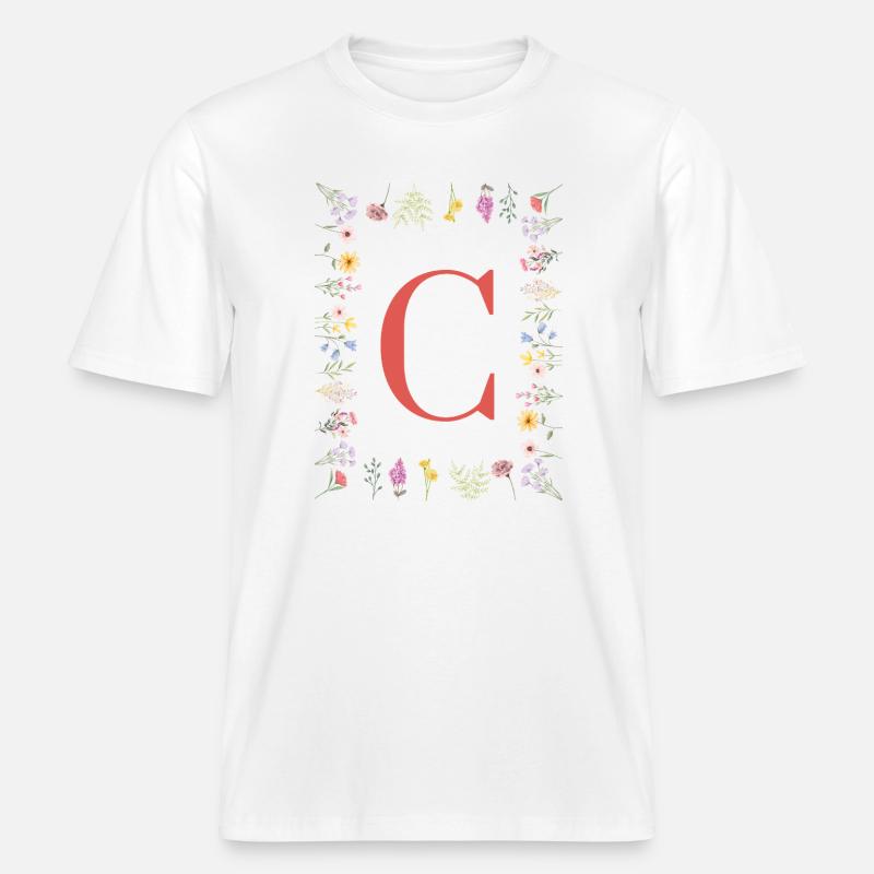Florale Initialen "C", Buchstaben Monogramm  -  RELAXED FIT Unisex Organic T-Shirt - Weiß