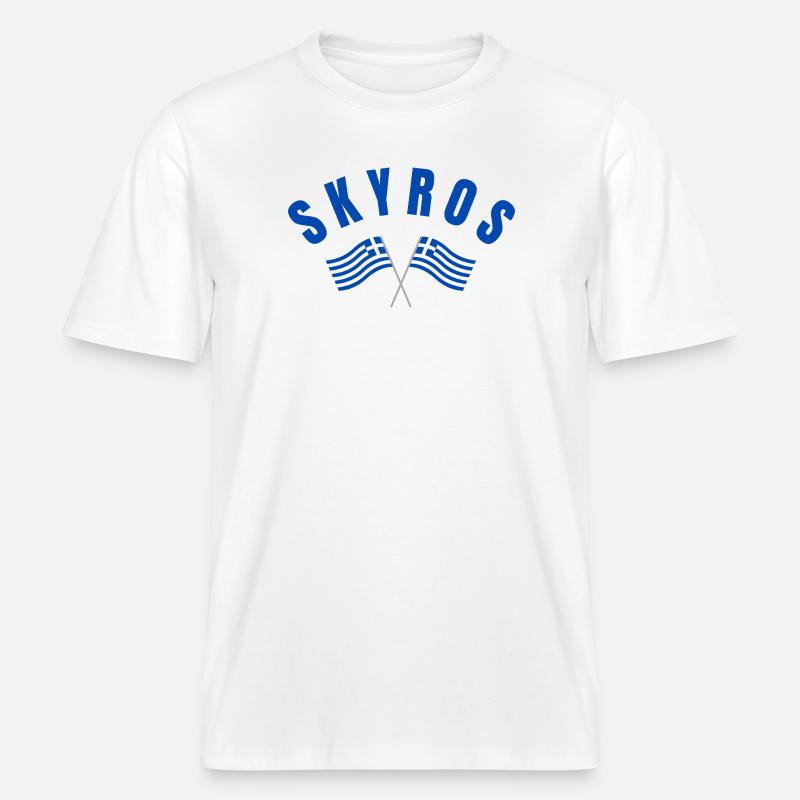 Drapeaux croisés grecs de Skyros -  T-shirt unisexe RELAXED FIT en coton bio - blanc
