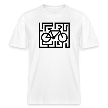 Kniffliges Fahrrad Labyrinth Rätsel -  RELAXED FIT Unisex Organic T-Shirt - Weiß - Vorne - Alina (178cm) & Michal (187cm)