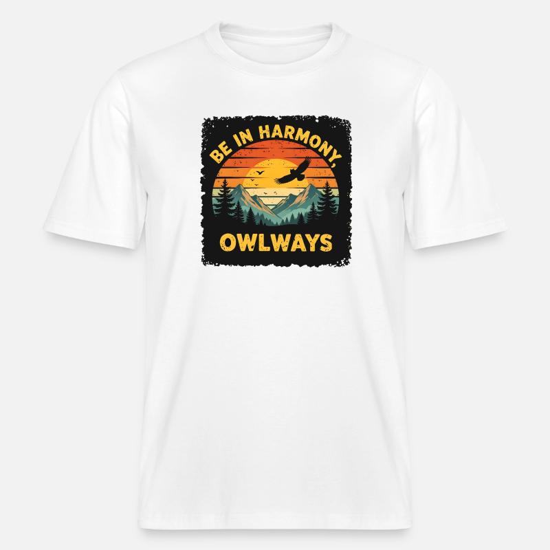 Owl Harmony at Sunset -  RELAXED FIT Unisex Organic T-Shirt - white