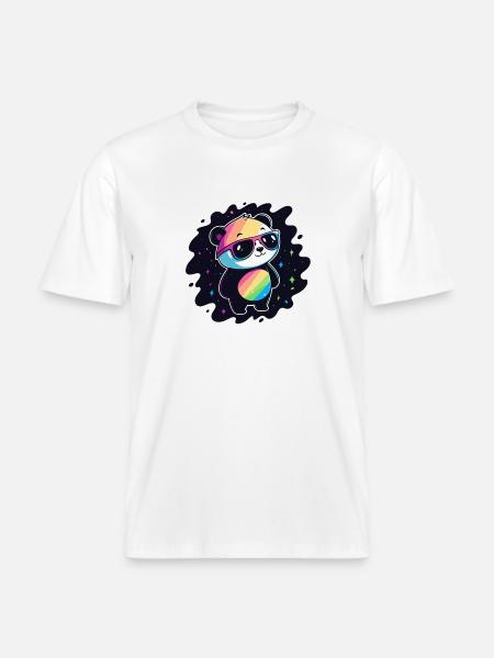 Panda Rainbow Galaxy Cool Glasses -  RELAXED FIT Unisex Organic T-Shirt - white