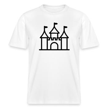 Burg -  RELAXED FIT Unisex Organic T-Shirt - Weiß - Vorne - Alina (178cm) & Michal (187cm)