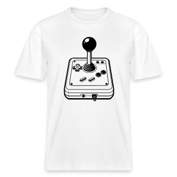 Retro joystick -  RELAXED FIT Unisex Organic T-Shirt - white - Front - Alina (178cm) & Michal (187cm)