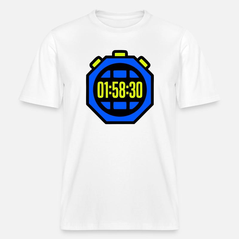 Stoppuhr Bestzeit Halbmarathon -  RELAXED FIT Unisex Organic T-Shirt - Weiß