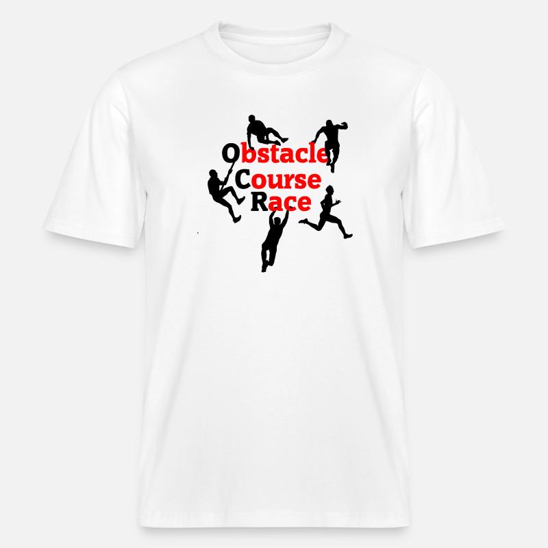 Course d’obstacles – Red Impact Design -  T-shirt unisexe RELAXED FIT en coton bio - blanc