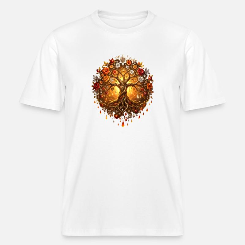 Arbre de Feu dans Mandala -  T-shirt unisexe RELAXED FIT en coton bio - blanc