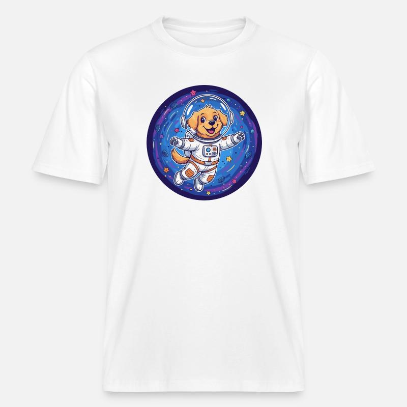 Chien de l’espace en combinaison d’astronaute -  T-shirt unisexe RELAXED FIT en coton bio - blanc