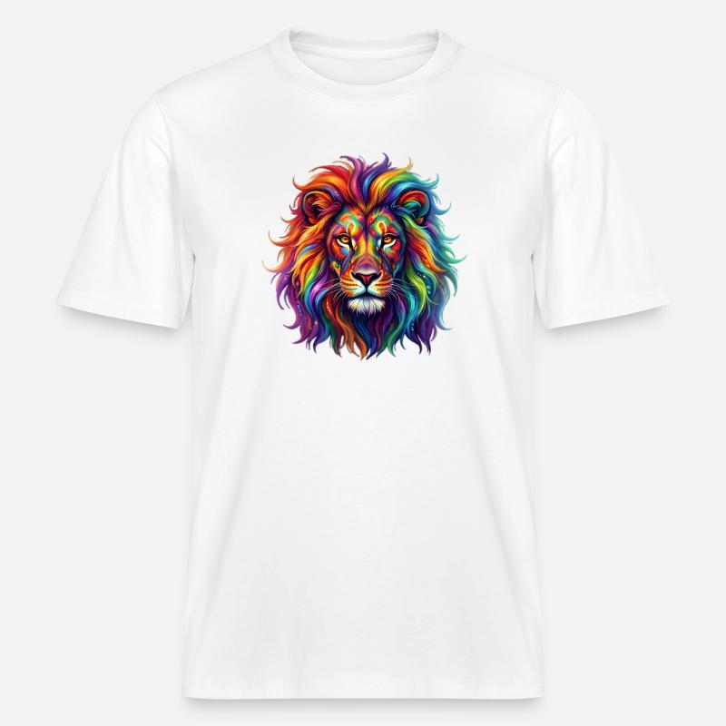 Regenbogenlöwe / Löwe in Regenbogenfarben -  RELAXED FIT Unisex Organic T-Shirt - Weiß