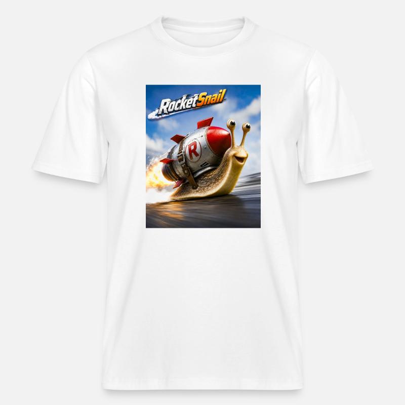 Aventure Rapide Spatiale Escargot Fusée -  T-shirt unisexe RELAXED FIT en coton bio - blanc